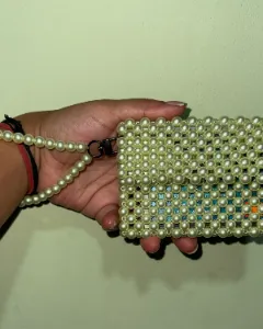 Handmade Beaded Card Holder & Mini Wallet – Pearl Green | Impressiva Creations