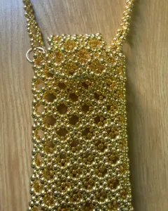Handmade Beaded Phone Pouch – Gold, Silver & Black | Impressiva Creations