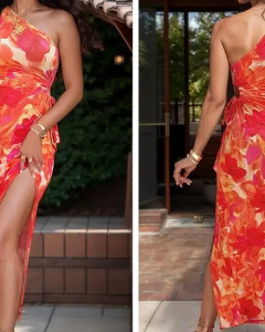 Robe orange a fleur