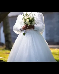 White Modest Bridal Dress with Veil