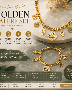 Golden Nature Stainless Steel Necklace & Bracelet Set (304 Stainless Steel)